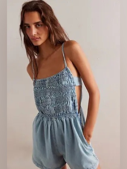 Nwt Fp Talia Denim Romper. Small